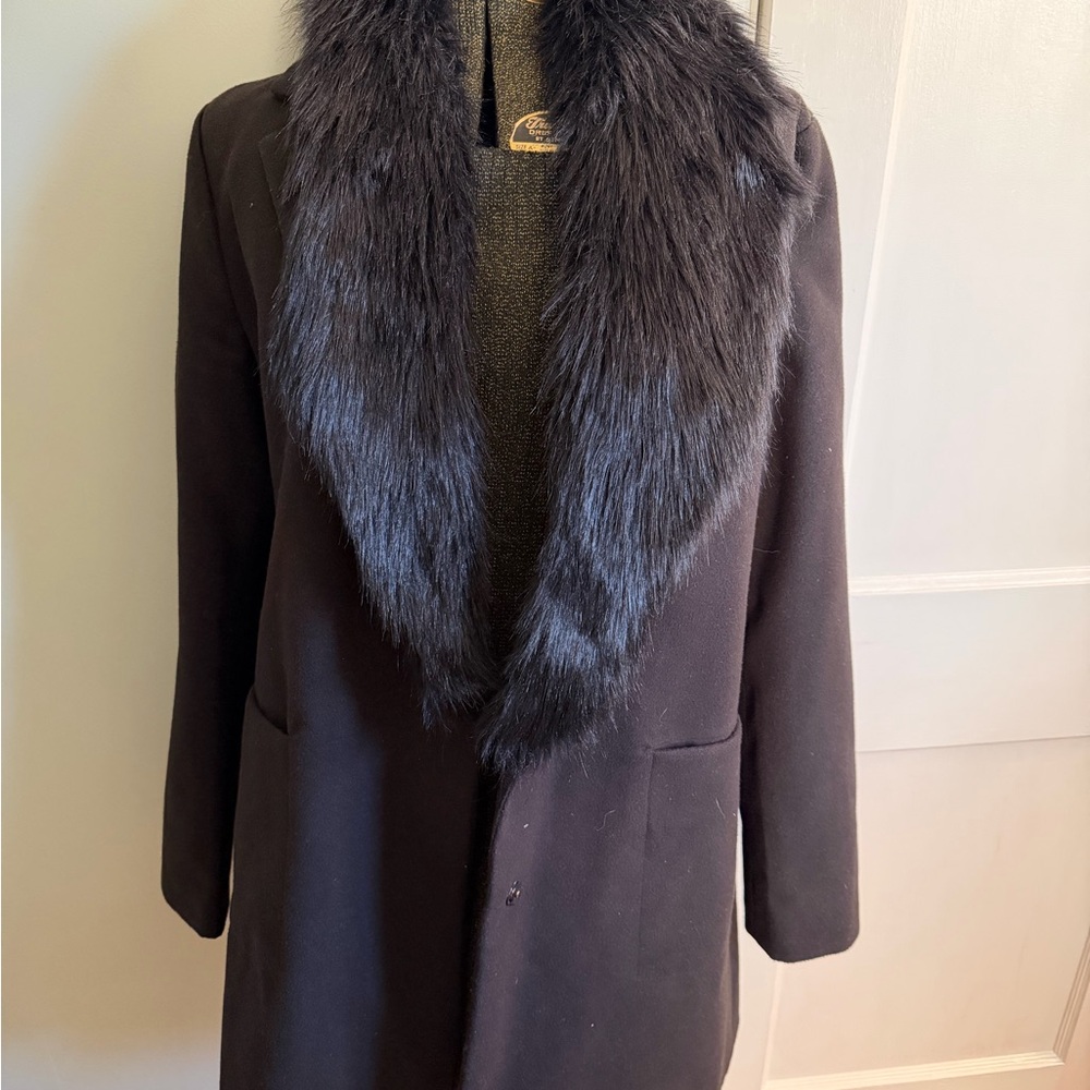 Covington Black Trench Coat with Faux Fur Collar